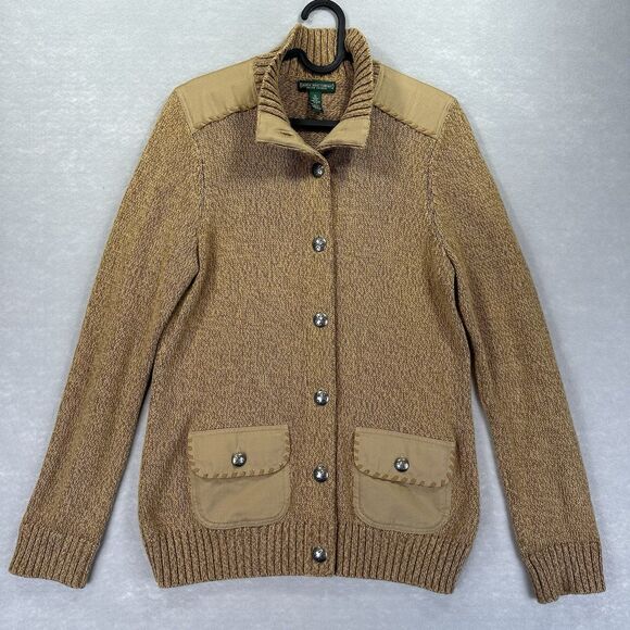 Ralph Lauren Jean Company Women’s XL Button Up Cardigan Sweater Western Tan Knit - Picture 3 of 15